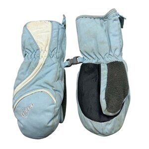 Head kids Light Blue & White Ski Mittens Outlast Technology small side zip READ